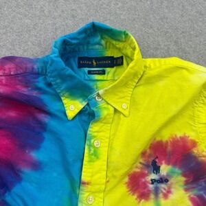 Ralph Lauren Tie Dye Button Down Short‎ Sleeve Classic Fit Shirt S Mens